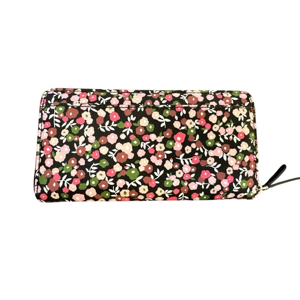 Kate Spade Black Floral Zip-Around Wallet w/Gold-Tone Accents - Picture 2 of 8
